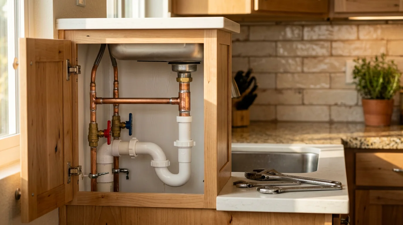 Plumber working on residential plumbing in San Diego